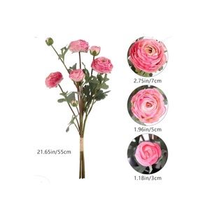 Artificial Ranunculus Pink Silk Flowers, NEW
